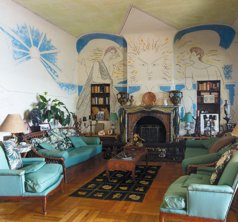 Jean Cocteau (1889-1963). Villa Santo Sospir, Saint-Jean-Cap-Ferrat, France.  Poet, painter, sculptor, novelist, essayist, playwright, librettist, screenwriter, film director, actor. Picture credit: Marina Melia, Courtesy of Villa Santo Sospir © DACS/Comité Cocteau, Paris 2020 (page 64).