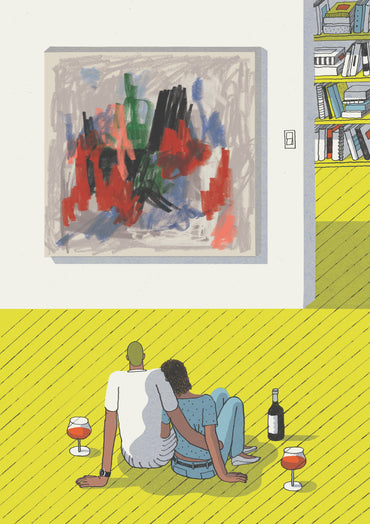The thrills of collecting art, illustration by Josh Cochran; referenced artwork: Philip Guston, Room 112, c.1956.