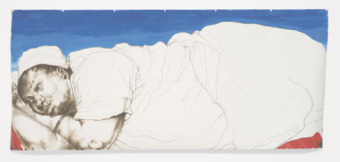 Claudette Johnson, Reclining Figure, 2017, gouache and pastel on paper, 113 × 257 cm (44 ½ × 101 ⅛ in). Picture credit: artwork (c) the artist / Courtesy of Hollybush Gardens, London. Photo: Andy Keate (pages 122-123).